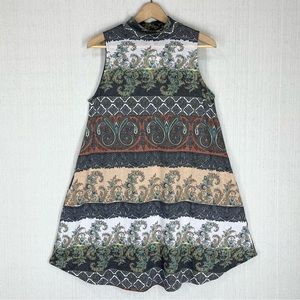 Mitto Shop~NWT~Sleeveless Knit‎ Mini Shift Dress~Hi Neck~Boho~Sz S